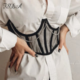 Summer Tube Mesh Black Crop Top Lace Up Women Party 2021 See Thought Sleeveless Corset Short Wrap Tank Top