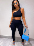 Sexy One Shoulder Sleeveless Cutout Slim Fit Sports Jogger