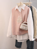 Style Embroidery Design Sense Coat V Collar Knitted Sweater Comfortable Sleeveless Vest New Waistcoat Shows Thin Leisure-Outfit