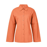 Lapel Shirt Blouse Solid 5 Colors Simple Style Long Sleeve Single Breasted Loose Casual Office Lady Tops Autumn Spring