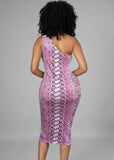 Sexy Print Bandage One Shoulder Sleeveless Midi