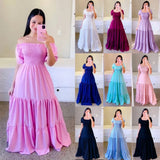 New Spring And Summer Women's Dress A Word Broken Shoulder Long Pure Fairy
