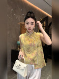Chinese Retro Jacquard Collar Buckle Vest Girls Spring And Summer 2024 Improved Cheongsam Sleeveless Vest Jacket-Outfit