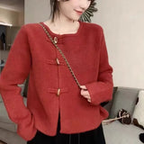 Chinese Style Lazy Wind Button Sweater Sweater Girl 2024 Spring New Korean Sweater Cardigan-Outfit