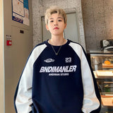 hiphop men red sweatshirt round neck racing suit spring and autumn trendy brand goth oversize top-Outfit