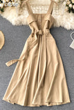 Korean Style Women Vintage Dress Autumn Winter Spaghetti Strap Sleeveless Belted A-line Midi Work Party