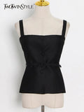 Solid Color Tank Top Vest For Women Square Collar Sleeveless High Waist Belt Vests Female 2022 Spring Fashion