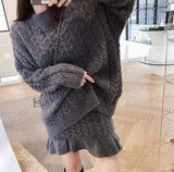Autumn Sweater Women Dress Winter skirt suits Sweater Knitted Dresses Long loose Maxi Oversize Dresses Knitting Robe
