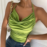 Strap Lace Up Satin Cropped Top Women Sexy Club Top Tank Top Teachwear Clothes Summer Vestidos Crop