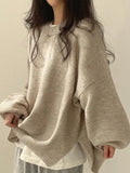 Oversized Split Hem Pullover Sweater-Outfit