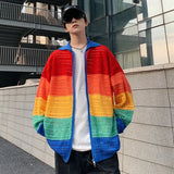 Striped Hollowed-Out Sweater Men's Spring And Autumn Design Tide Brand Ins Casual Hip-Hop Lapel Sweater-Outfit