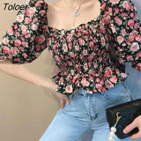Women Floral Ruffles Retro Bodycon Elegant Sweet Harajuku Crop Top Chiffon Soft Summer Ins Hot Sale Holiday Female
