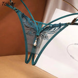 Transparent Embroidery Floral Pearl Tassel Women Lingerie G-String Panties Fashion Hollow Out Female Underwear Thong Briefs 425-1-Outfit