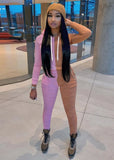 Casual Contrast Hoody Top And Pant 2 Piece