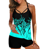 Leaf Printed Swimsuit Vintage Sexy Backless Tankini Set Female Summer Beach Two Pieces Swimwear Bathing Suit Plus Size