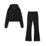 Women's Sports Style Suture Decoration Tight Waist Double-Sided Trumpet Trousers Zippered Sweater