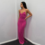 Elegant Bandage Spaghetti Strap Ruched Maxi Dress for Women Party Club Vestido Sexy Backless Draped Dresses