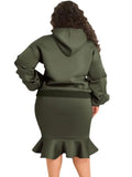 Plus Size Puffed Long Sleeve Hoodies And Fishtail Skirt 2 Piece