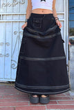 Irregular Pockets Zipper Detachable Maxi Cargo Skirt Trending Rave Clothes Women Y2k Elastic Waist Long Skirt