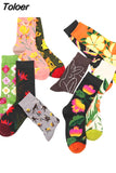 Happy Socks Man Creative Flower Flowers Pattern Funny Socks Casual Comfort Cotton High Quality