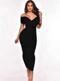 Sexy Straps Sleeveless Solid Ruched Lace Up Sheath Midi
