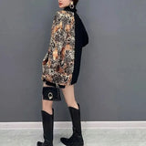 Printed Asymmetrical Blouse Patchwork Female Clothing Stylish Single-breasted Spring Autumn New V-Neck Casual Loose