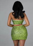 Sequins Halter Crop Top and Mini Skirt Two Piece