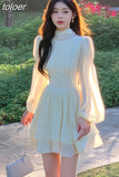 White Chiffon Maxi Dresses for Women Elegant Sleeve Slim Puff Sleeve bodycon Dress Gentle Fairy Short Dress Summer