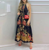 New Women's Wear Summer E-Commerce Independent Station Blue Flower Positioning Printing Halter Skirt Stock-Outfit