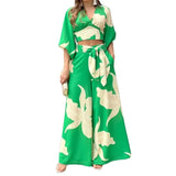 2023Womens Autumn Multicolor Printing Temperament Commuting High Waist Sexy Lace Up Fashion Casual Set Femme Sexy Disfraz
