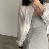 Chic Summer Long-Sleeved Chiffon Sunscreen Shirt Design Careful Machine Back Strap Bare Back Short Shirt