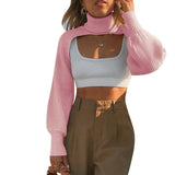 Autumn Turtleneck Sweater Shrugs For Women Knit Long-sleeve Tops Pullover 2021 ZA New Casual Crop Top Knitwear