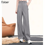 Women Pants 2022 Winter Back Waist Elastic Straight Loose Trousers Gray Warm Chic Casual Streetwear Long Suit