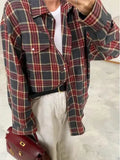 Style Collar Loose Shirt 2025 Autumn Check-In Long-Sleeved Pocket Women's