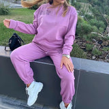 Autumn Winter Two Piece Set For Women Tracksuit Harajuku Hooded Sweatshirt And Elastic Waist Long Pant 2021 Solid