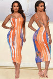 Party Sexy Multi Color Print Cross Back Strap Long Bodycon