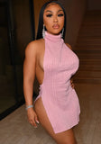 Winter Sexy High Neck Backless Mini Dress 703-1-Outfit