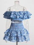 2025 Summer New French Temperament Two Sets Of High-End Wood Ear Top Sexy Skirt Short Suit