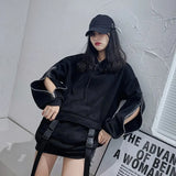 Deeptown Gothic Zip Up Hoodie Women Black Zipper Patchwork Sweatshirt Korean 2021 Zipper Solid Long Sleeve Tracksuit