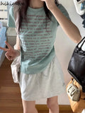 Shirts for Women Letter Print Tshirt Chic Short Sleeve O-neck Tees Korean Summer Tees Ropa Mujer Casual Loose Y2k T-shirts-Outfit