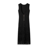 New Black Sleeveless Fashion Tweed Splicing Women's Knitted Fan Skirt