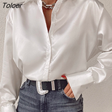 Green Silk Blouse Women Autumn 2023 New Button Down Long Sleeve Satin Blouses Women Casual Solid Loose Shirts Tops