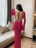 New Beach Sunscreen Dress Jersey Women's Long-Sleeved Sexy Bare Back Dress Women's Summer