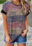 Leopard T-shirt Fashion Striped Tops Tee Shirts Women Clothes 2020 Summer Short Sleeve Top Casual O-neck Loose
