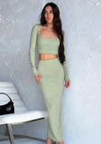 Sexy Knitted Halter Lace-up Thank Long Sleeve Cape and Long Pencil Skirt Three PCS