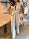 Sleeveless Jumpsuit Women V-Neck Off Shoulder Fashion Jumpsuit Women Hight Waist Lace up Wide Leg Jumpsuit Elegant-Outfit