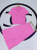 Free Shipping 2022 Women's Casual Knit Skirt Set Lapel Long Sleeve Turtleneck Short Knit Sweater & Split Midi Skirt 2-Piece