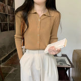 French Campus Style Style Button Knitted Cardigan Women's Autumn And Winter New Solid Color Repair Slim Thin Inside