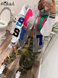 Autumn Baseball Black Jackets For Women 2022 Print Patchwork Loose Tops Jackets Coats Streetwear Varsity Bomber