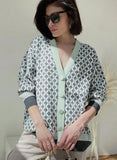 Casual Line With Print V Neck Long Sleeve Cardigan